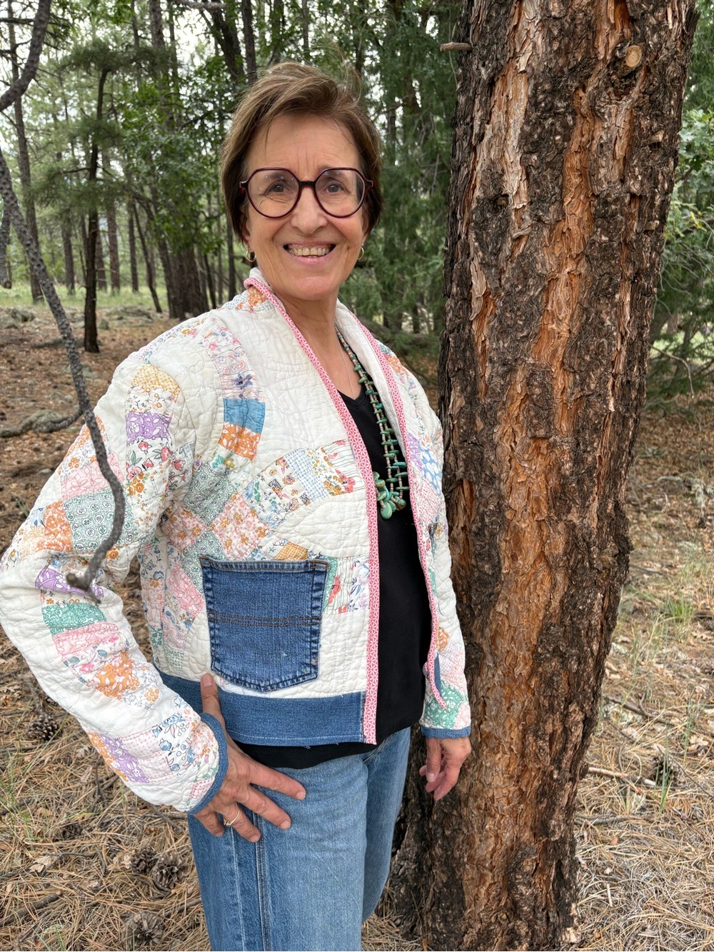 Wildflower ranch quilted Patchwork Crop Jacket with Denim Pockets size 0-6